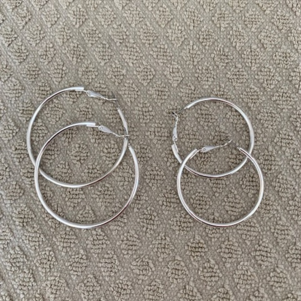 Two Sets of Silver Hoop Earrings